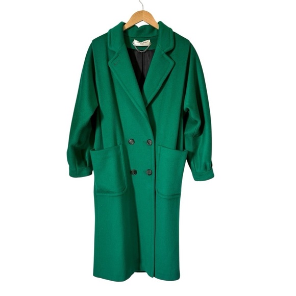 Vintage Kelly Green Double-Breasted Womens Maxi Coat Michelle Stuart Medium P - Picture 1 of 7